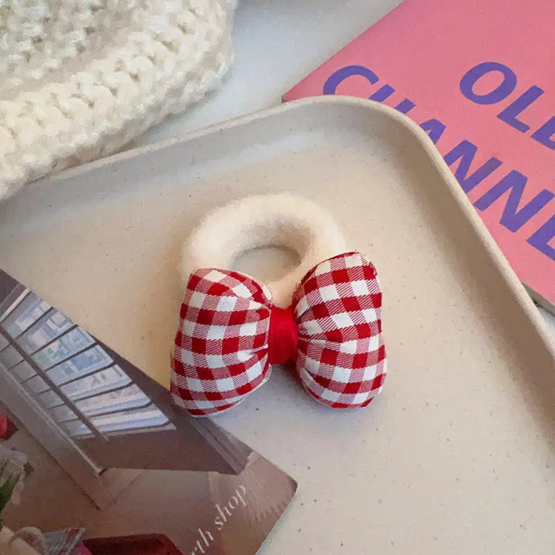 1PC New Cute Red Check Woman Bow Girls Kids Elastic Hair Bands Children Hair Ties Princess Hair Accessories Baby Headwear