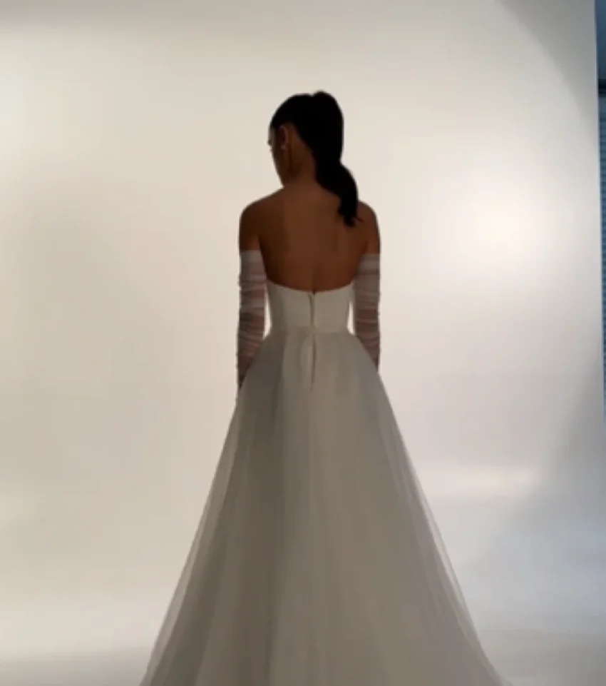 Othray Tulle Skirt Detchable Long Sleeves Bridal Wedding Party Gowns Women Formal Party Mermaid Satin Bride Wedding Dresses