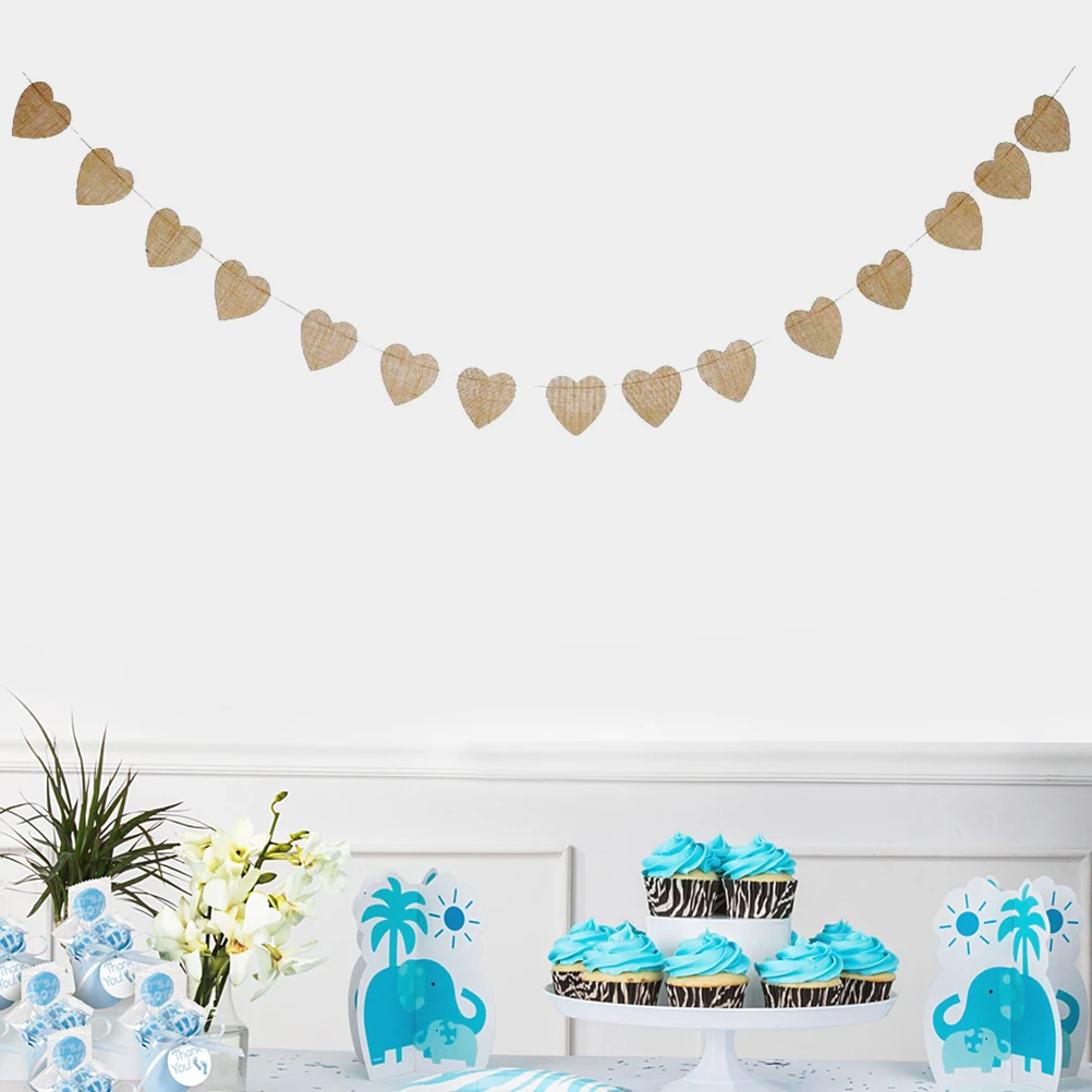 

Peach Heart Banner Linen Material Party Wedding Decoration Garland Banner Peach Shaped Festive Ornament DIY Supplies