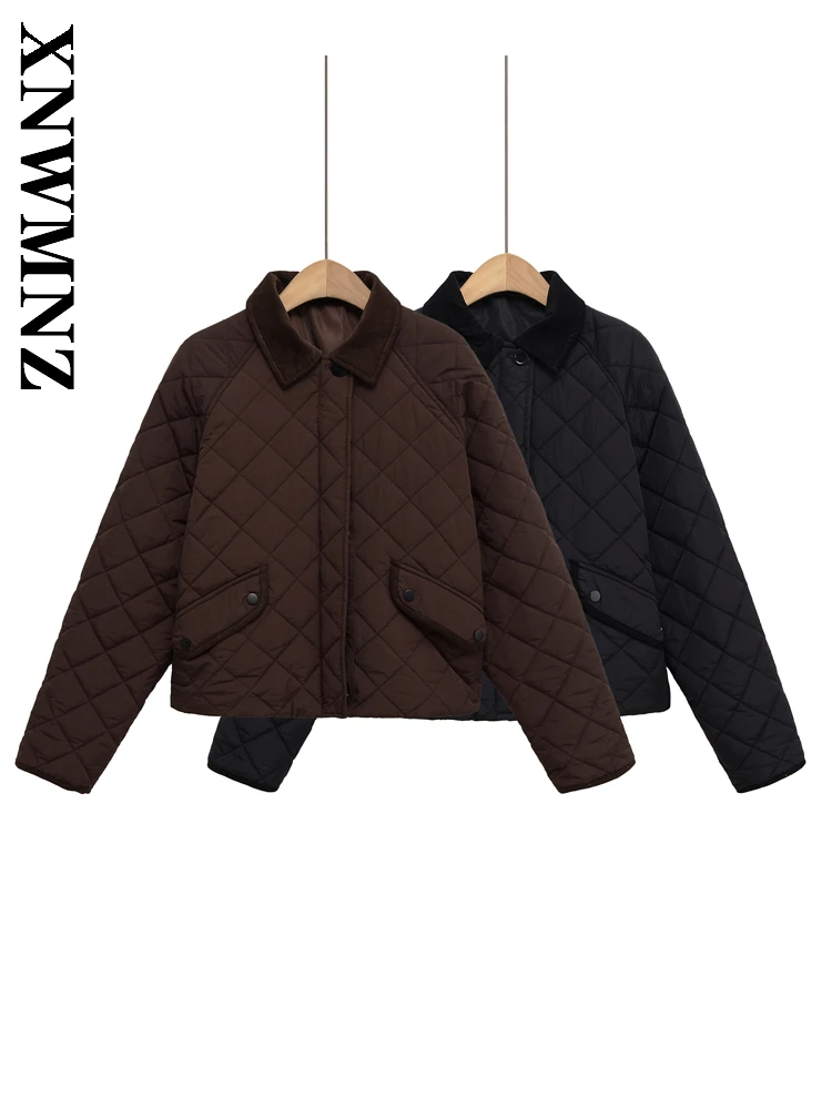 

XNWMNZ 2025 Autumn New Women Clothing Simple Commuting Turn-down Collar Long Sleeve Outerwear Casual Vintage Woman Fashion Coat