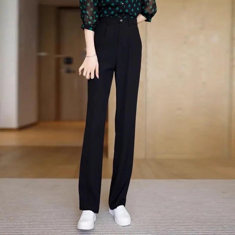 

Slim Fit Pants for Women, High-Waisted Elegant Draped Suit Pants, Spring and Autumn Straight Casual Pants