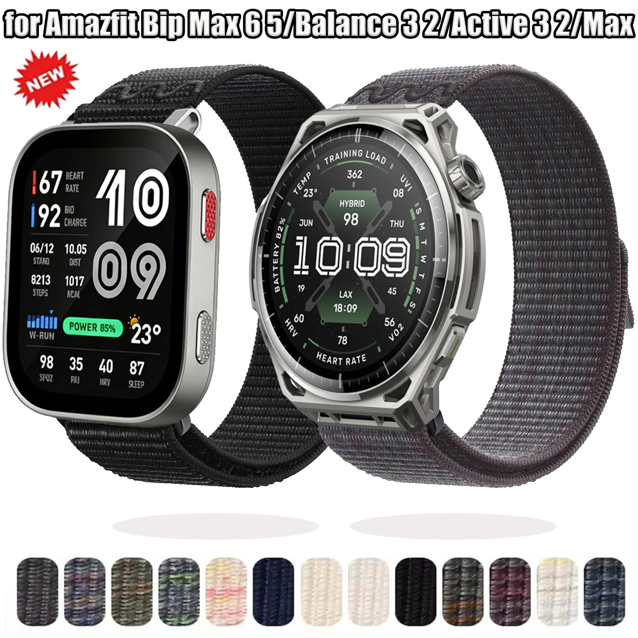 Nylon 22/20mm Band for Amazfit Bip Max 6 5/Balance 3 2/Active 3 2/Max Comfortable Strap for Amazfit T-Rex3 48/44mm Bracelet belt