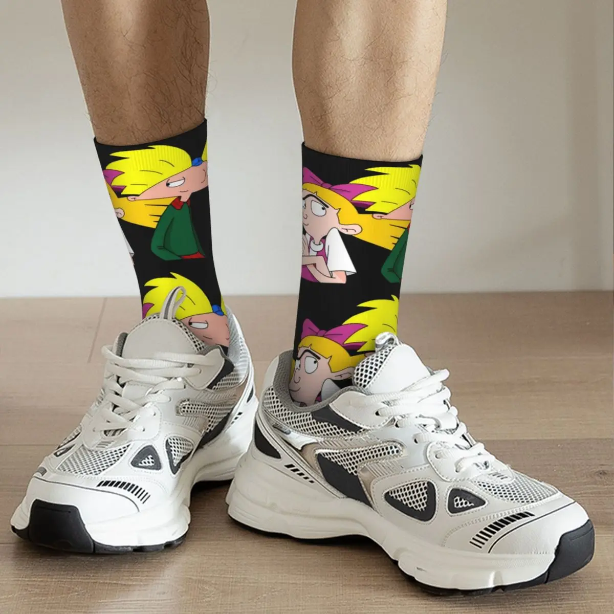 Hip-hop Hey Arnold Cartoon Theme Design Print Crew Socks Product All Season Arnold and Helga Soft Long Socks Breathable