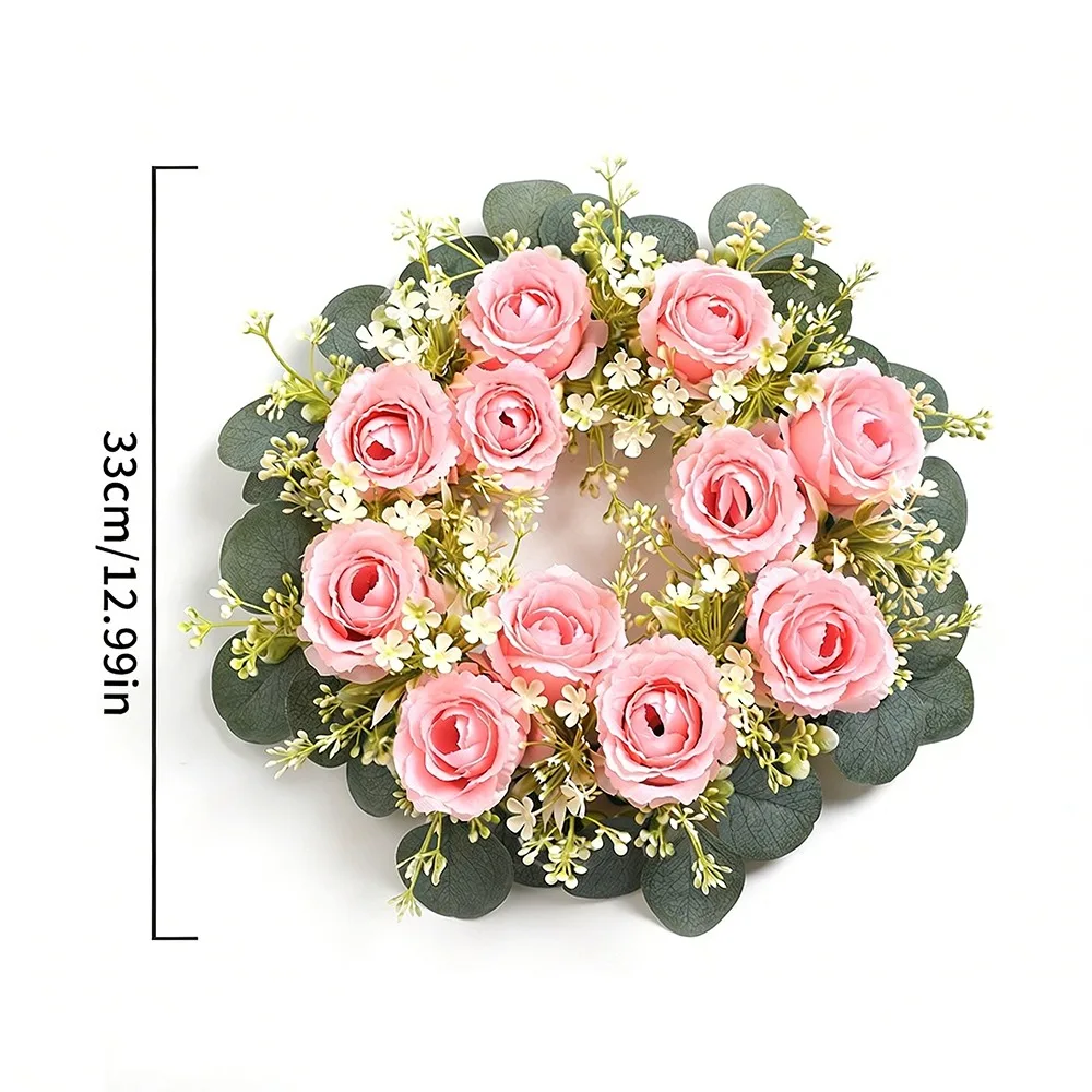 Couronne de fleurs artificielles en soie de 23/33 cm, guirlande de fleurs artificielles en forme de couronne, style guirlande, fausse fleur en soie