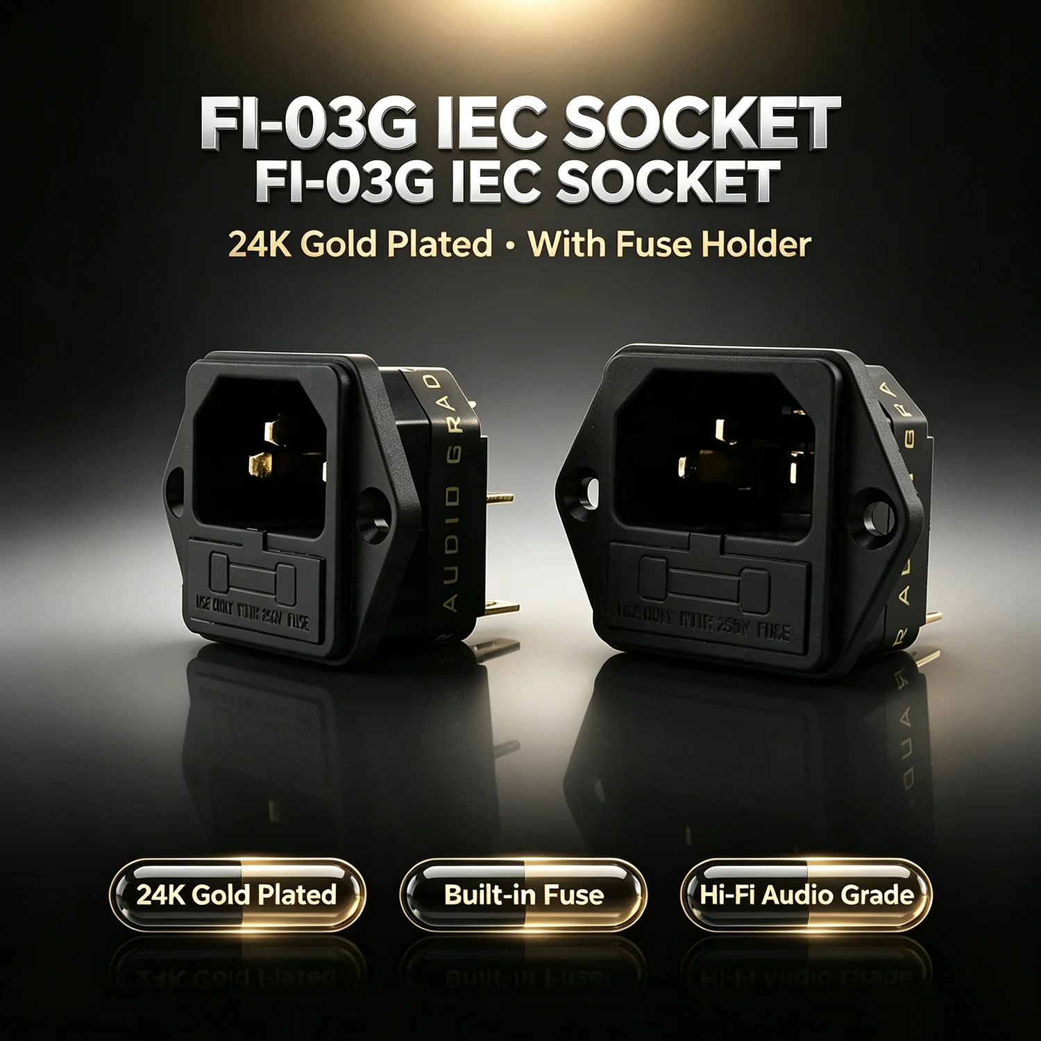High Quality Hifi Audio FI-03 Fused AU IEC Socket/Connector 24K Gold Plated IEC Inlet with Fuse Holder