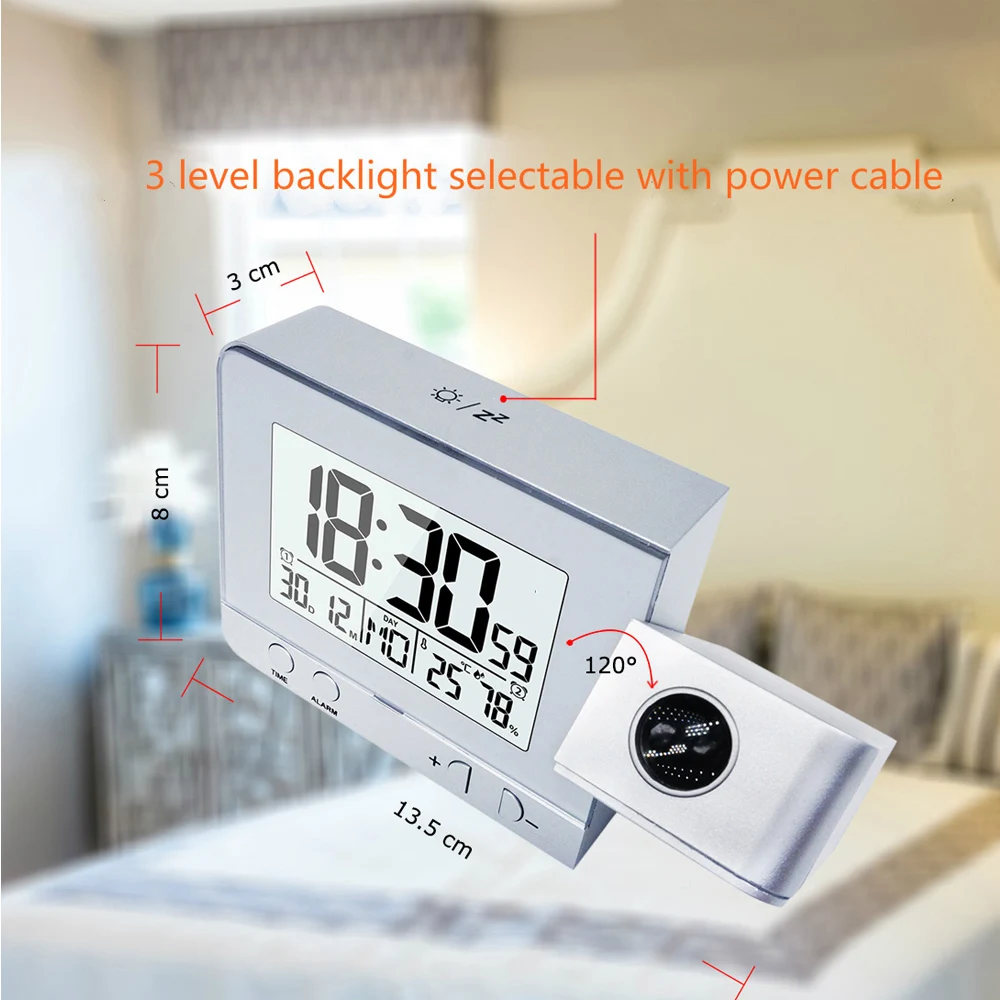 Projection Digital Temperature Humidity Clock Electronic LCD Thermometer Hygrometer Alarm Projector Time Watch USB Tool Home