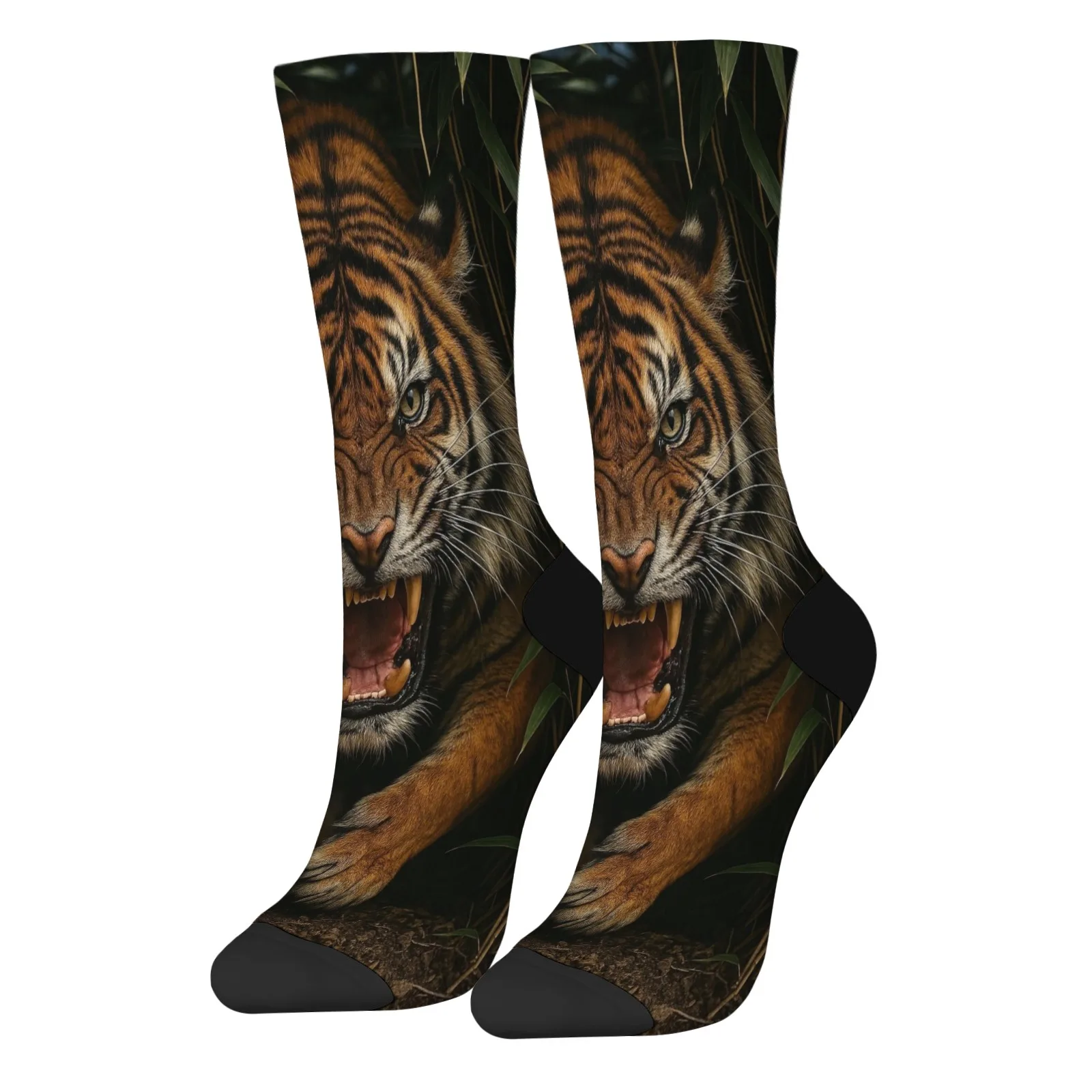 

Novelty Wild Outdoor Tiger Jungle Print Crew Socks - Unisex Soft Comfortable Breathable Stretchy Durable for Daily Wear & Gift
