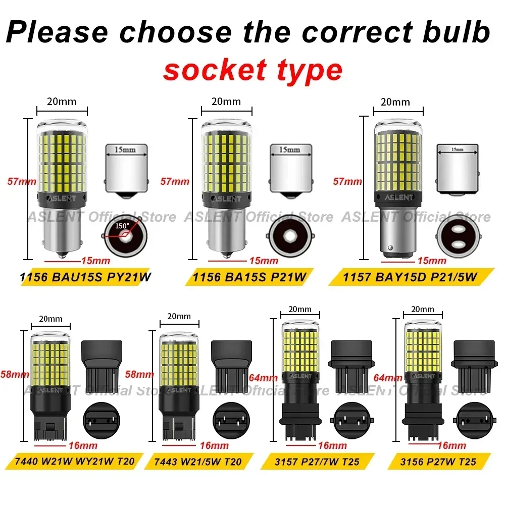 2PCS T20 7440 W21W 7443 W21/5W 3157 T25 1156 BA15S P21W BAU15S PY21W 1157 P21/5W BAY15D 144smd Lampu LED Sinyal Belok 12V