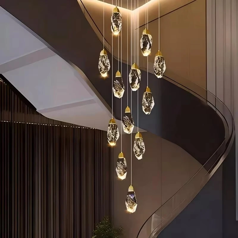 

Современная хрустальная люстра-подвеска для лестницы, интерьерное освещение для гостиной, уникальный дизайн, подвесные светильники