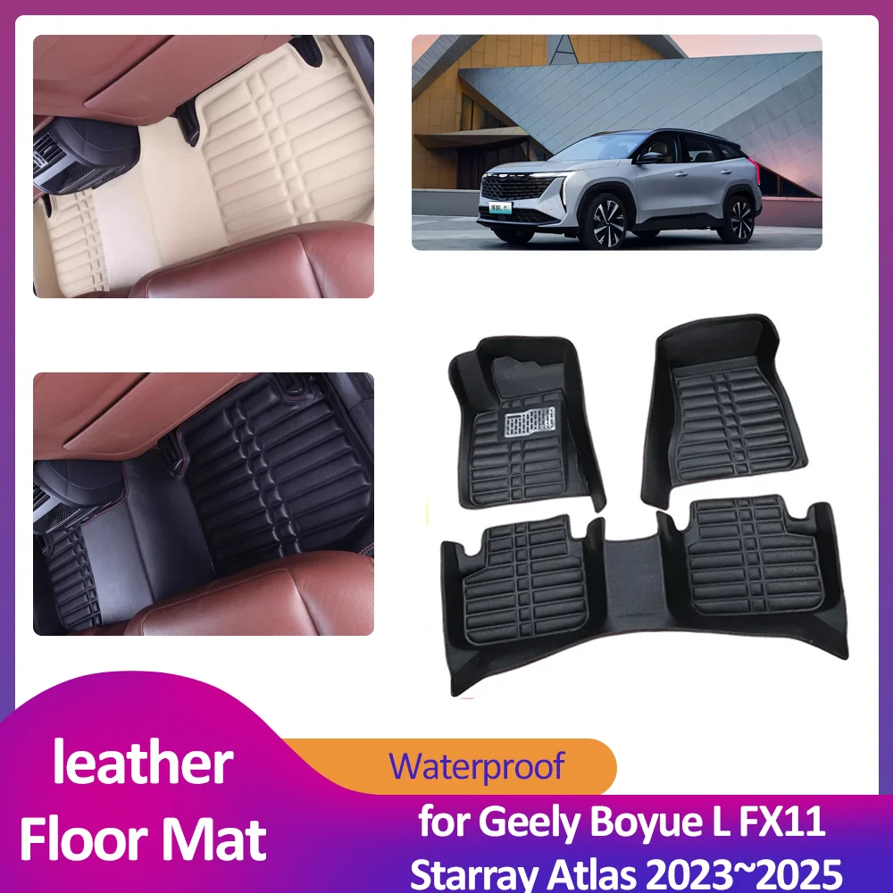 

Car Floor Mat for Geely Boyue L FX11 Starray Atlas 2023~2025 2024 Leather Foot Liner Waterproof Carpet Pad Custom Accessories