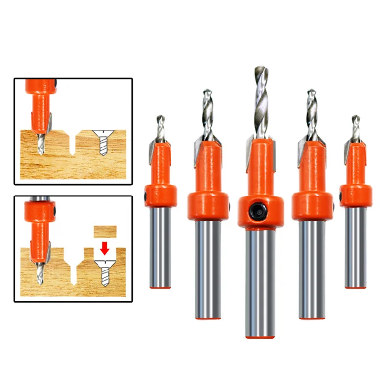 Mango redondo HSS, broca de cabeza avellanada para carpintería, cortador de fresado, agujero cónico, tornillo de taladro, instalación oculta