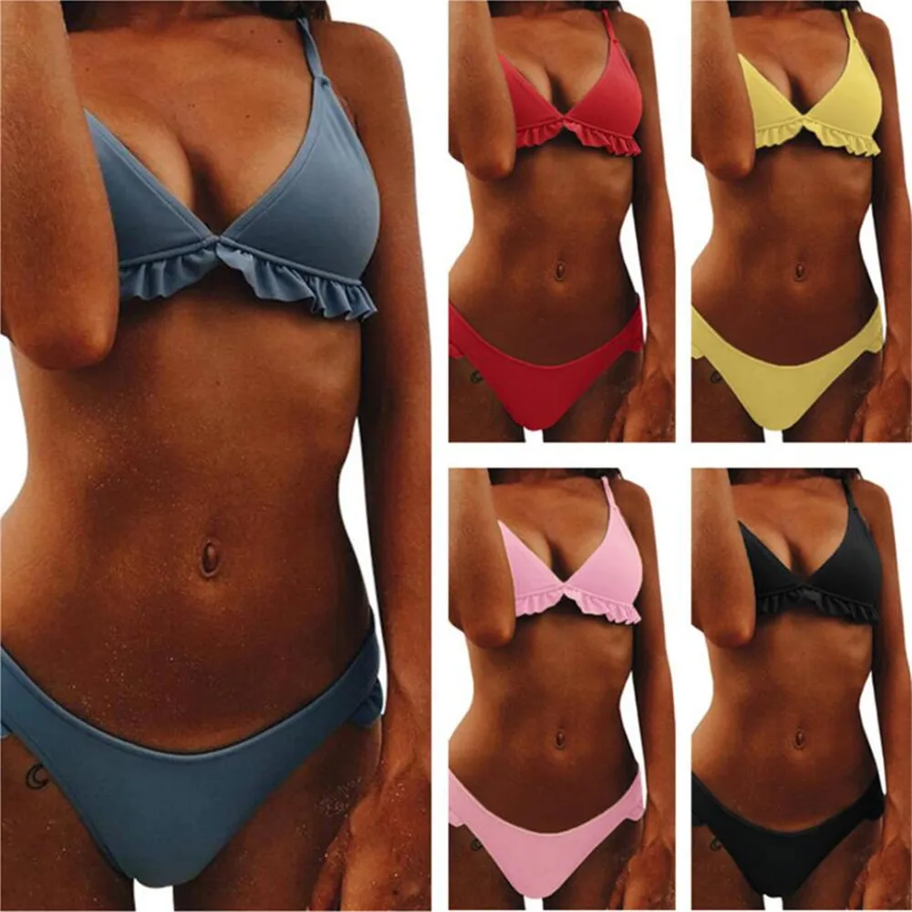 Lace Style Swimsuit, European and American Cross-border Sexy Solid Color Bikini Lace Split Set, Women's Swimsuit
