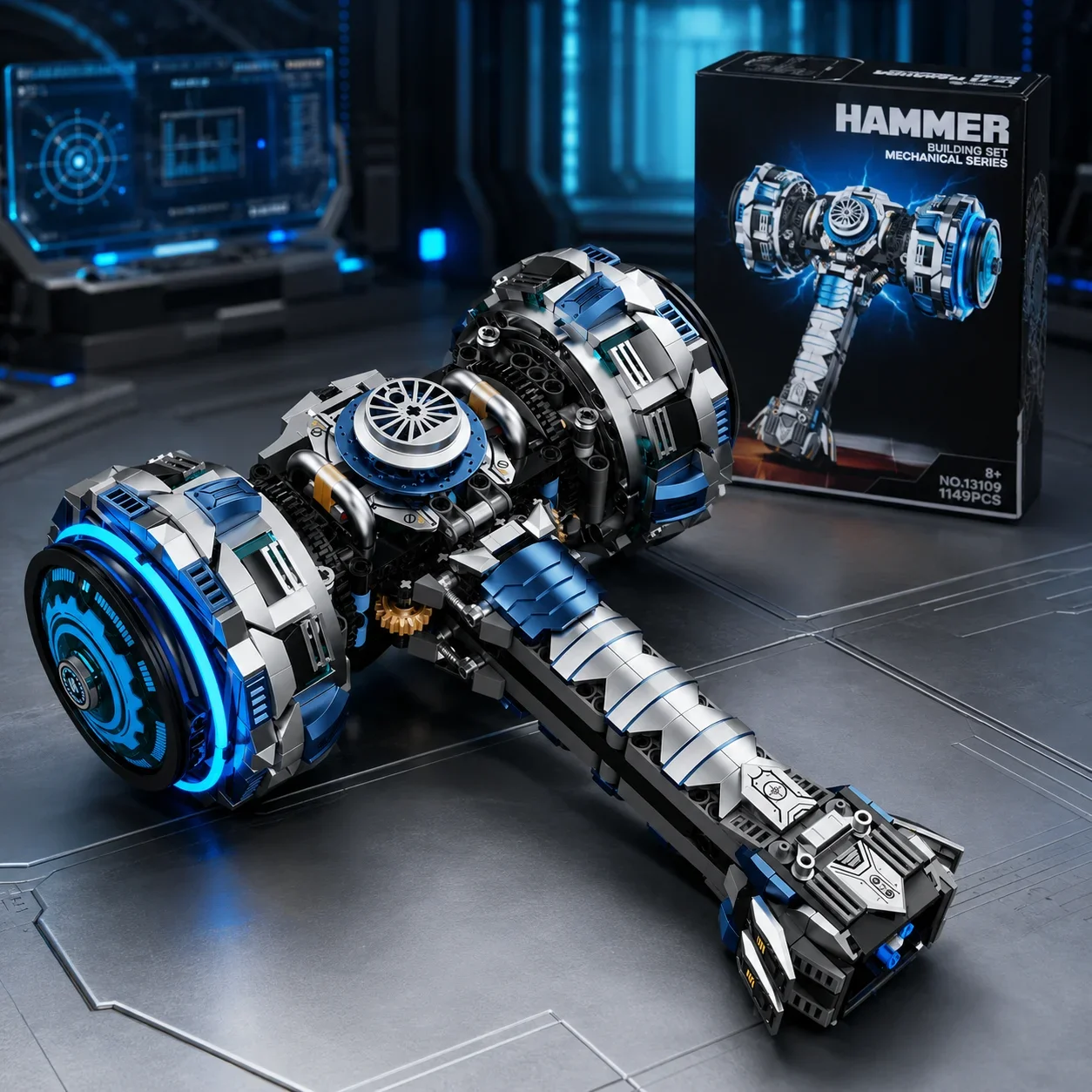 electric-mechanical-thunder-hammer-building-blocks-set-1149pcs-with-light-brick-model-kit-desktop-decoration-birthday-gift-toy