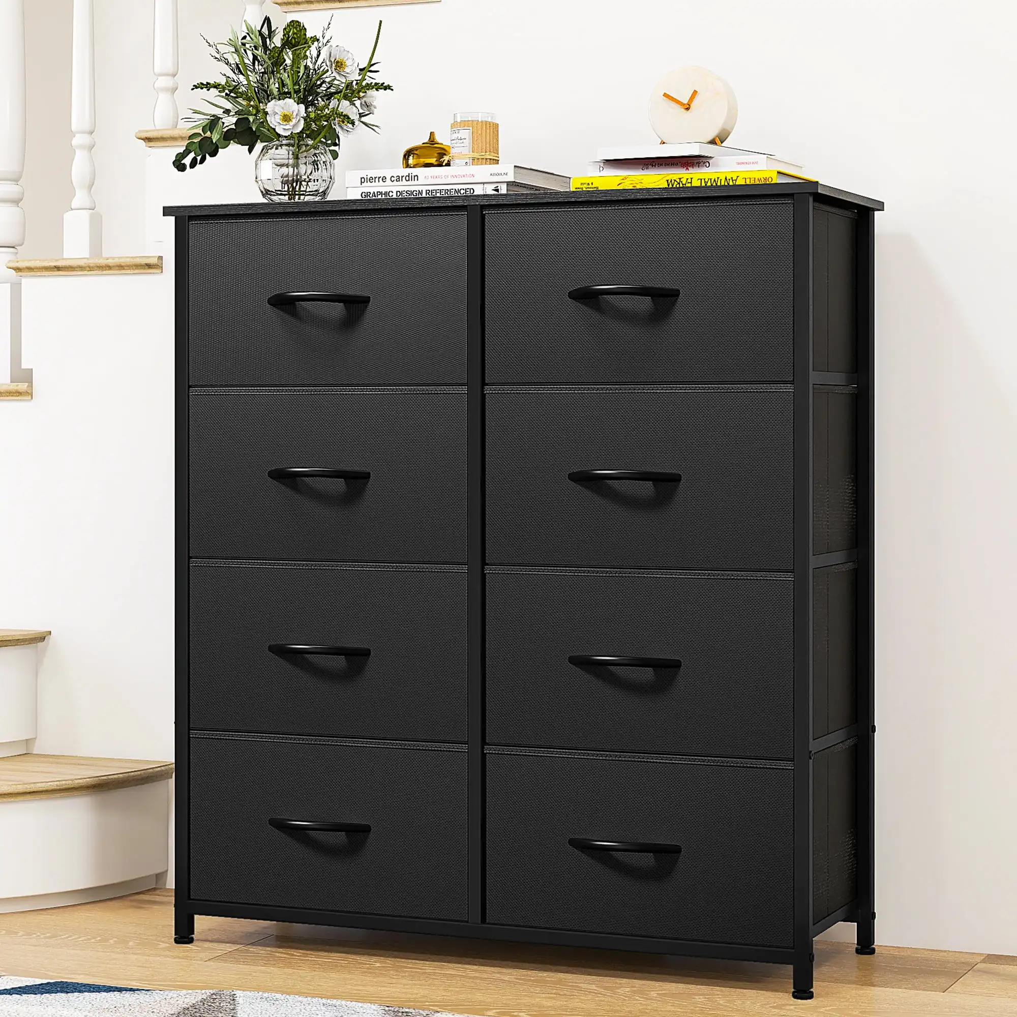 

8 Drawer Dresser, Chest of Drawers Fabric Storage Dressers for Bedroom Living Room Bedroom Black