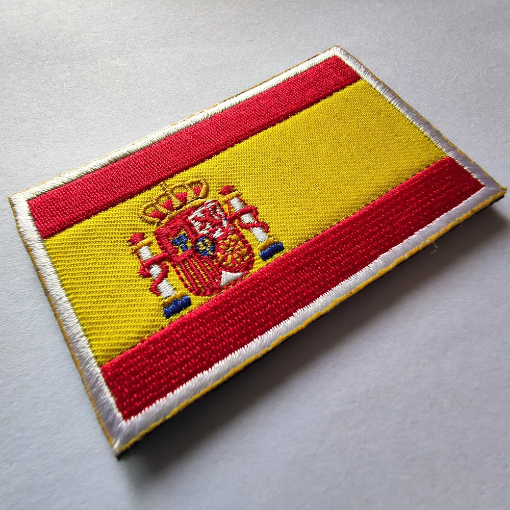 Spain Flag Hook & Loop Patch Custom Multicolor Embroidery Morale Badges for Military Outdoor Tactics Backpack Helmet  Armbands