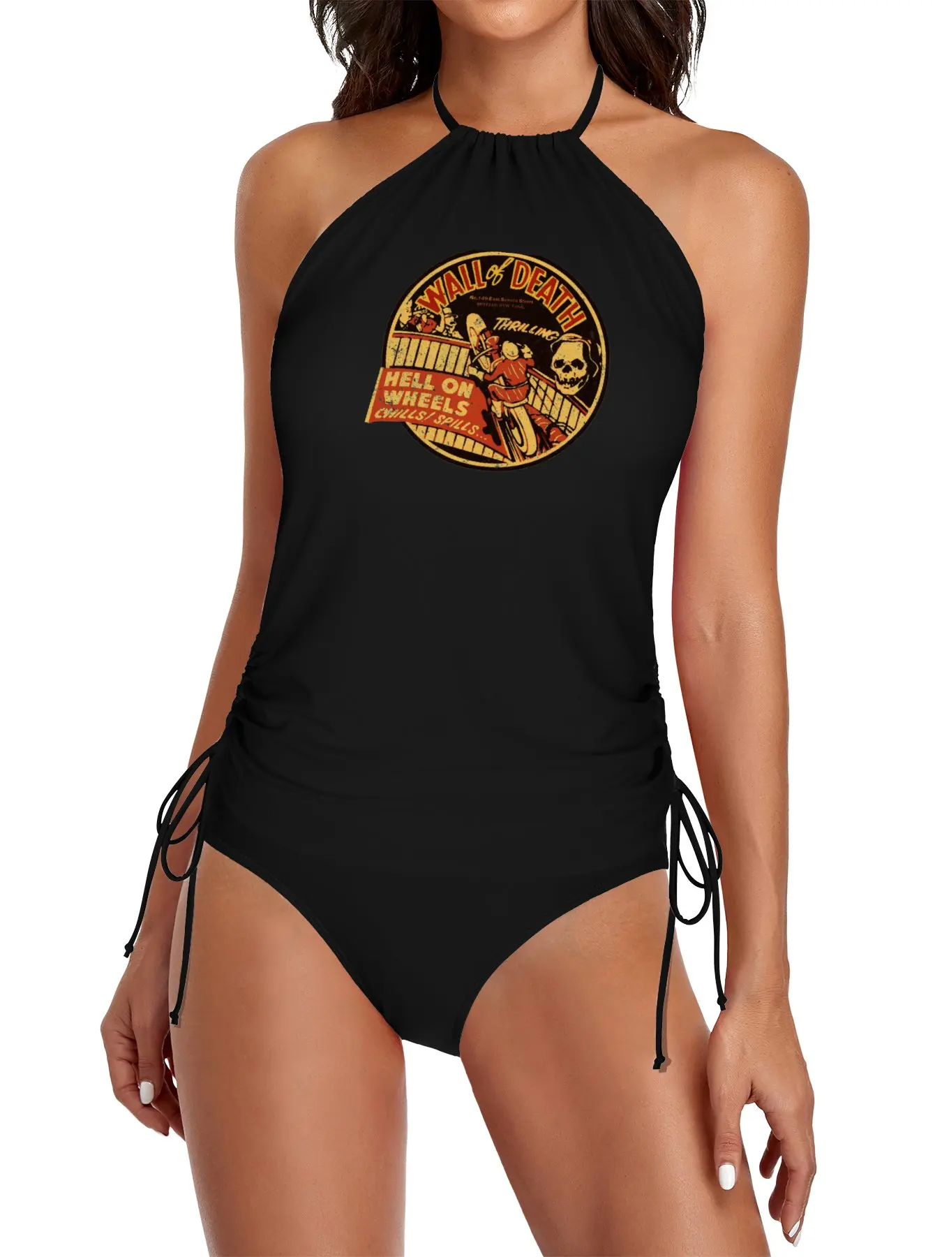 

Vintage Wall of Death Moto Split Swimsuit Set swimwear women 2025 bikinis sets woman bathing suit swimsuit for women