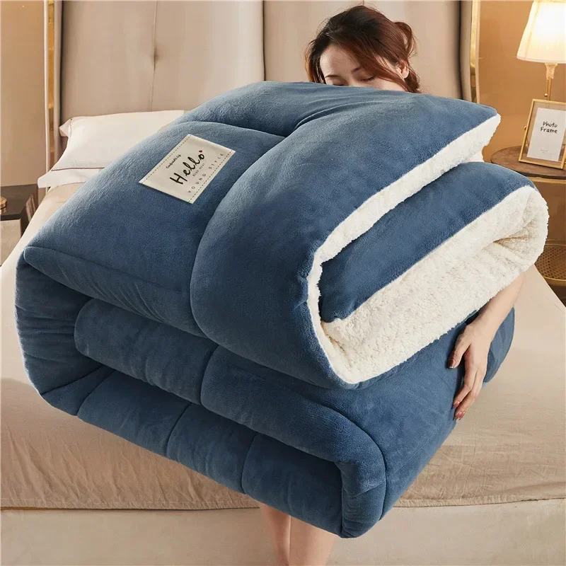 Winter Bedding Thick Quilt Blanket Thickened Warm Flannel Fleece Comforter for Cold Nights Set Bed Duvets Quilts The Blankets