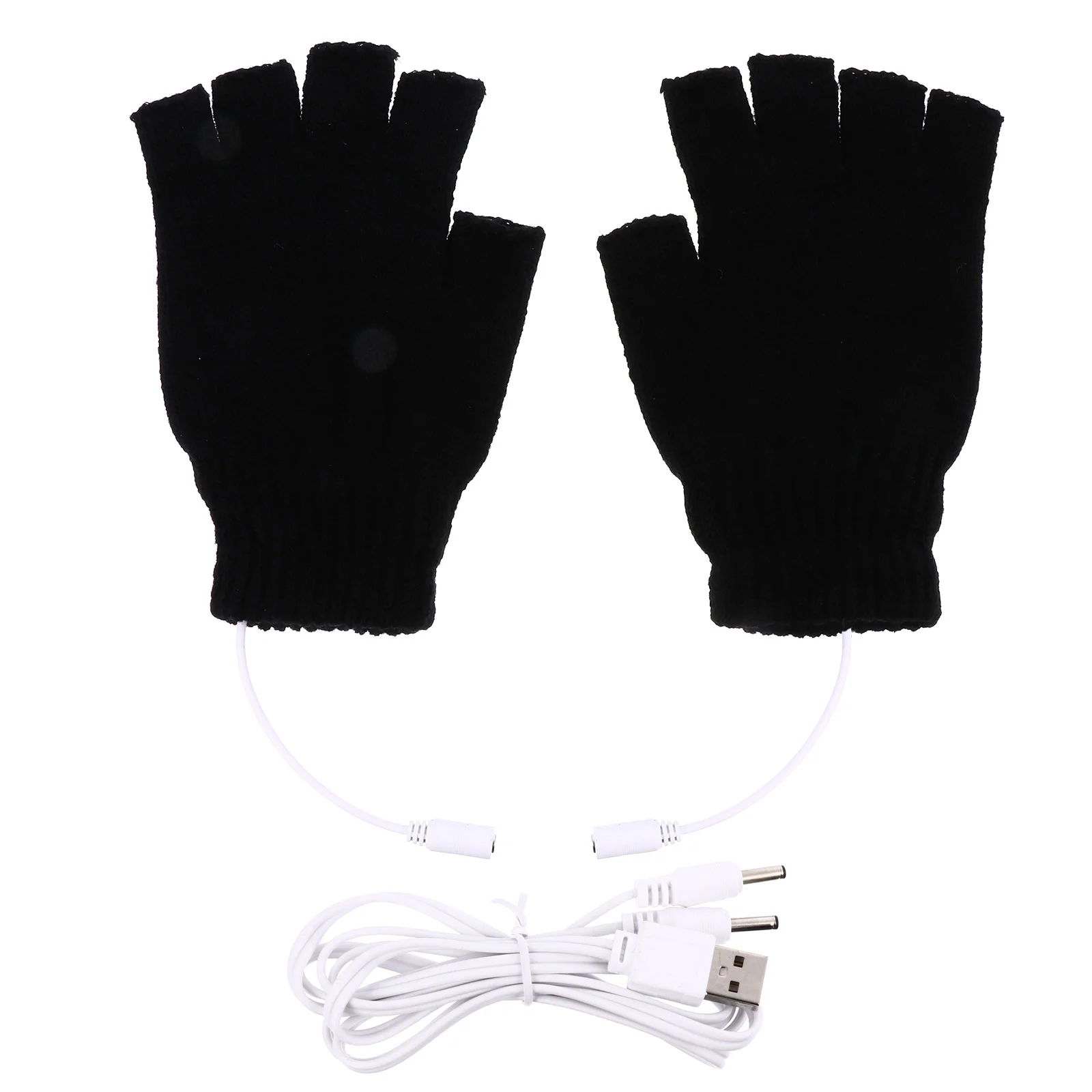 

USB Glove Winter Mitten Half Finger Gloves Wool Knit Hand Warmer Fingerless Typing Thermal Heated Yarn Men Women