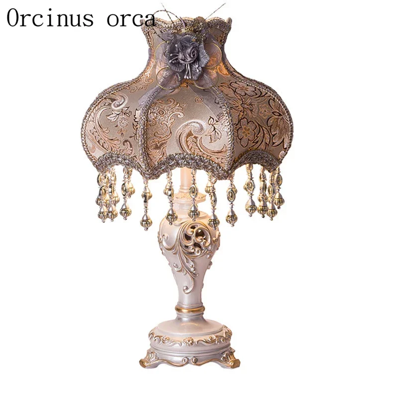 European Garden carved table lamp living room bedside lamp creative color painted luxurious resin desk lamp free shipping