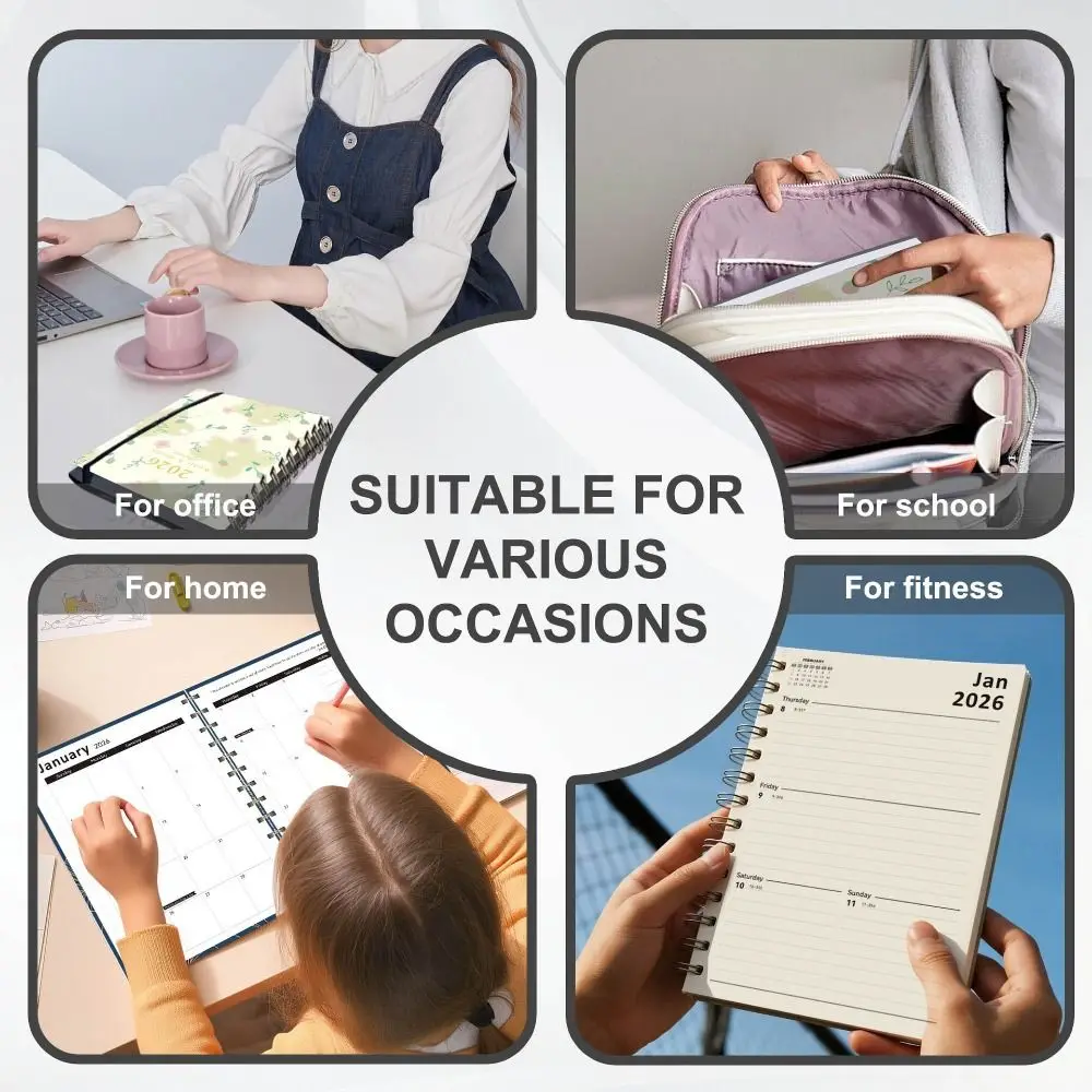 Indice Tag 2026 Planner Notebook Rilegatura a spirale Design semplice Piano giornaliero Programma Orologio nella funzione Notebook a spirale formato A5