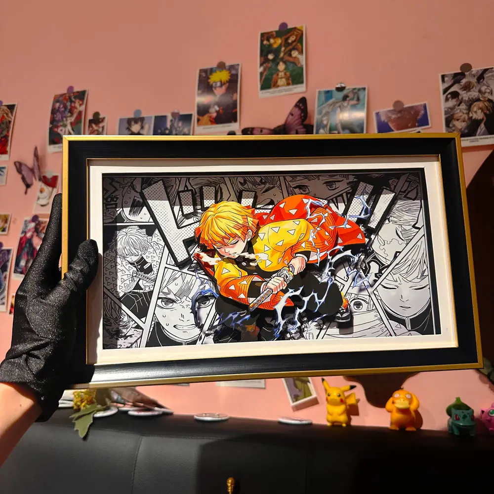 

Demon Slayer Agatsuma Zenitsu 3D Paper Sculpture Art with Frame - Thunder Breathing Display, Birthday Gift for Anime Fans