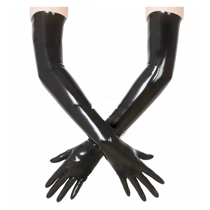 Unisex Latex Rubber Gloves Fetish Wrist Seamless Moulded Shoulder Length Long for Men Women with Bodysuit Catsuit Hoods