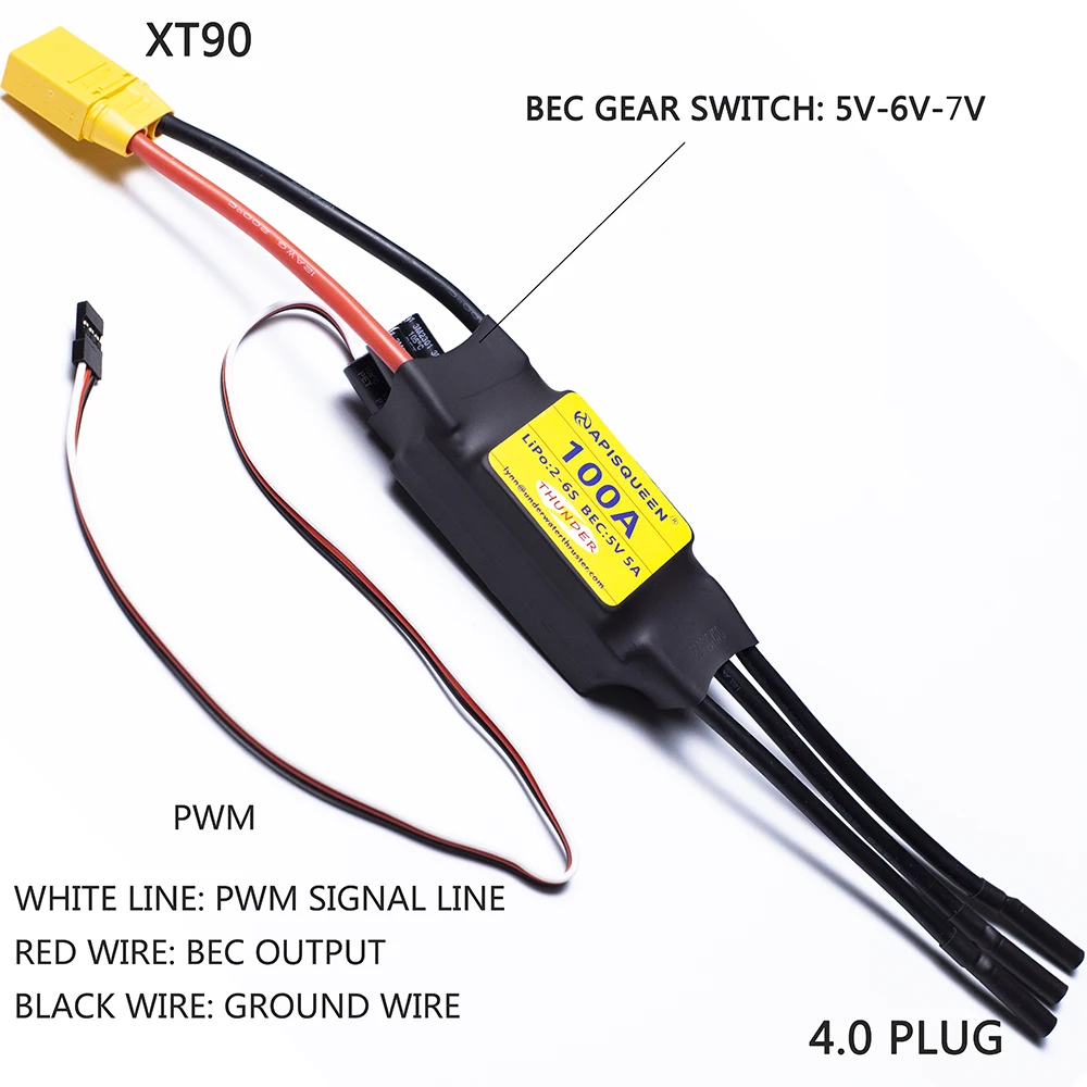 Controlador de velocidad eléctrico ESC, dispositivo con enchufe XT60/90 y 100mm para propulsor submarino, 40/60/80/7,4/120A, 2-6S, 5V/6V/4,0 V, 5A BEC