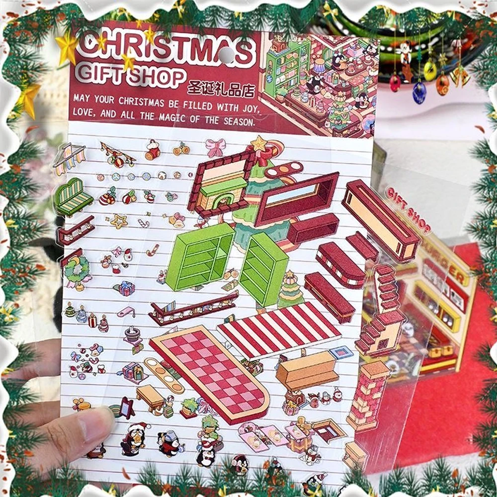 トップ 40-1 個クリスマス Diy 3D 造園ステッカーミニチュアシーンキャビンステッカーシーンスタッキング貼り付けかわいい大人の子供のギフト