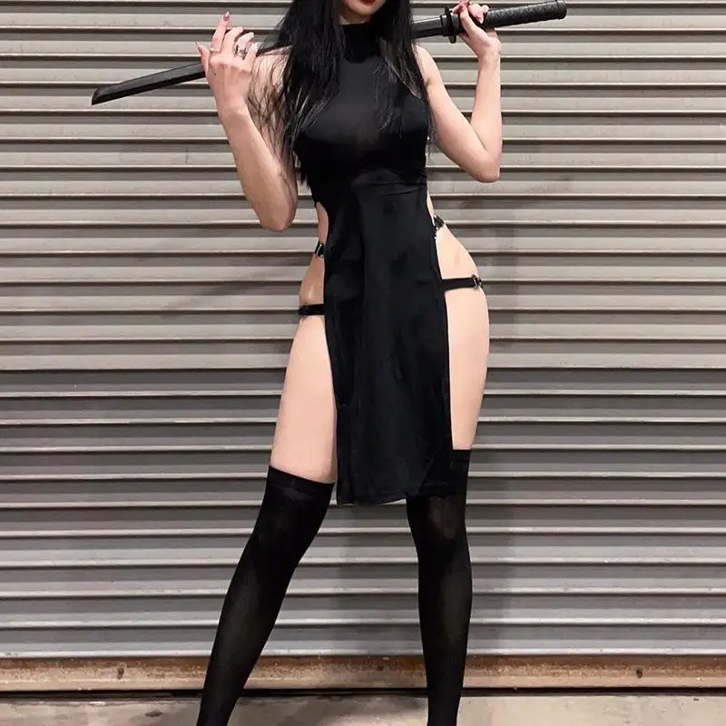 

High Waist Hollow out Side Slit Svel Y2K Dr Women's Faion Spring Summer Cotton Hanmaa Blend Skirt Length