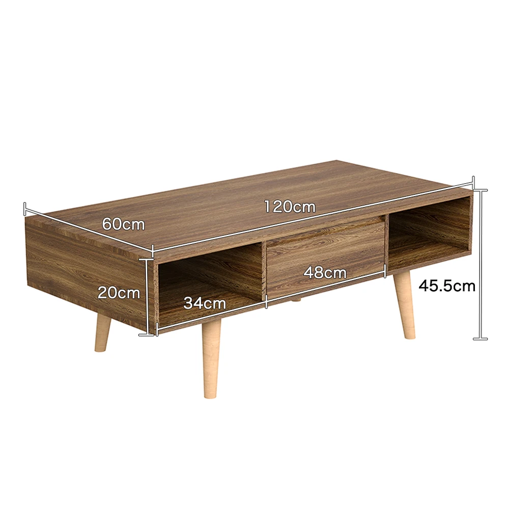 AnneFish Large-capacity Storage Double-layer Simple Installation Coffee Table For Living Room With 2 Drawers 120x60cm