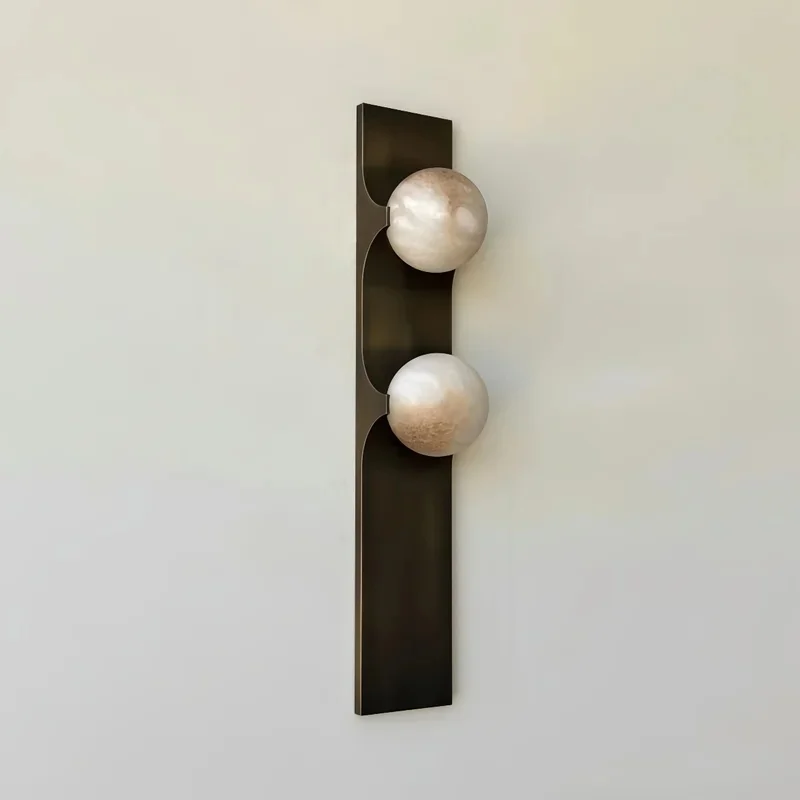 Modern Double Globe Wall Sconce Marble Glass Wall Lamp Black Metal Vertical Wall Light for Bedroom Hallway Vanity Home Decor