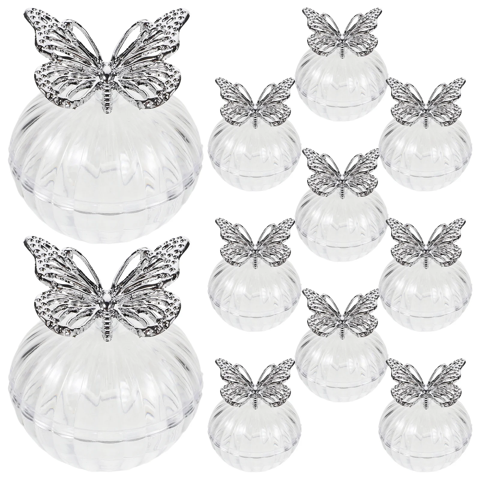 

12Pcs Round Plastic Candy Cases with Electroplated Butterfly Lid Ideal for Weddings Anniversaries and Festive Events