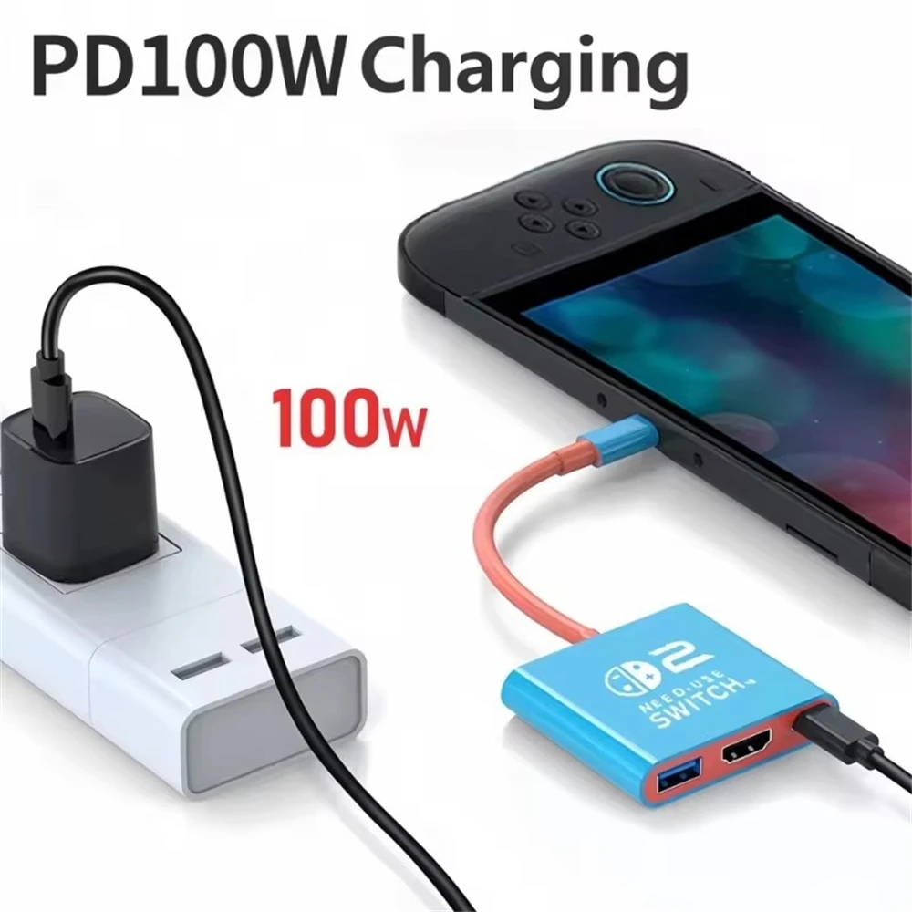 Estação de acoplamento para Nintendo Switch 2,4K 60Hz TYPE-C Hub com HDMI e USB-C 3.0 PD100W Carga perfeita para Switch 2/Switch/OLED