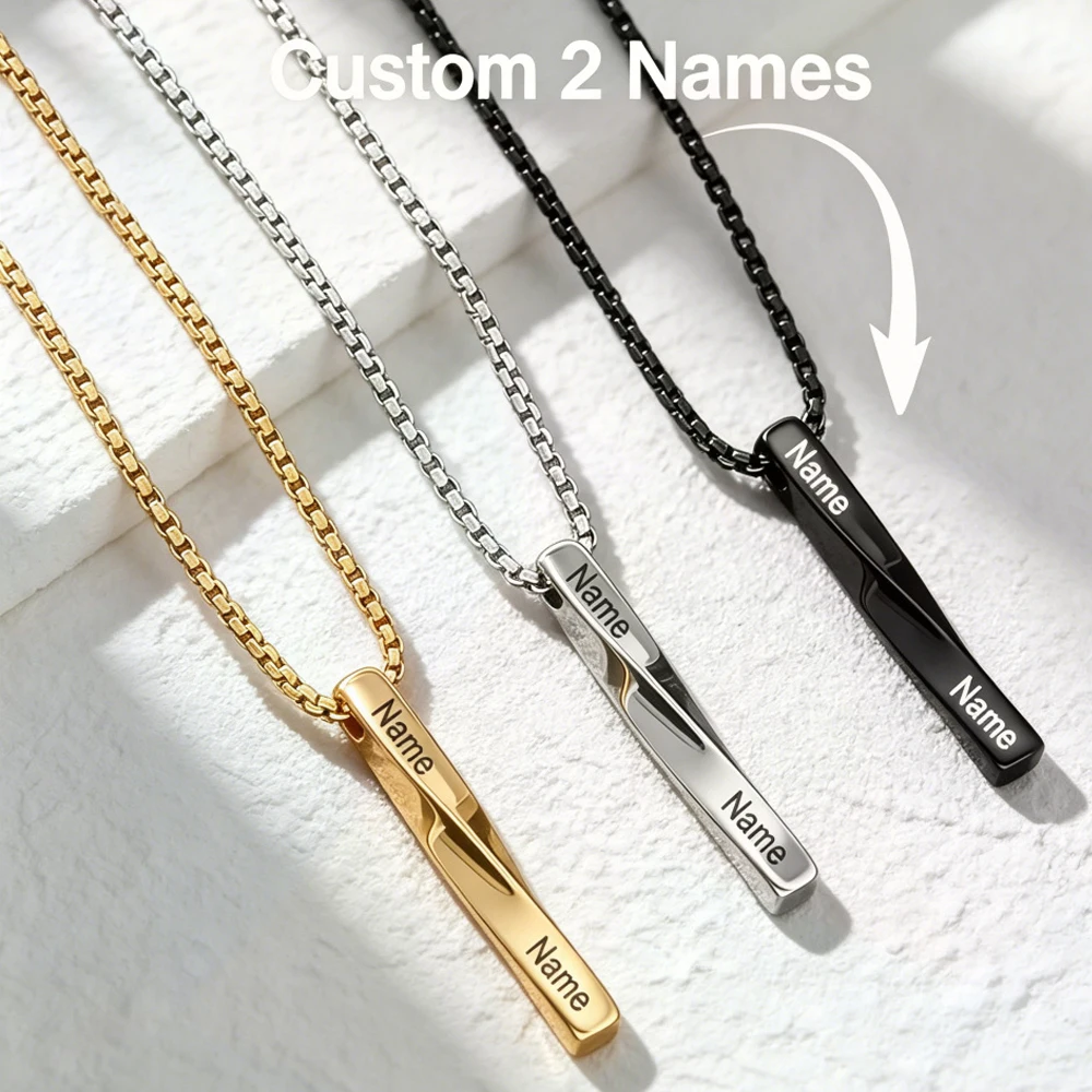 Personalized Twisted Bar Necklace Custom Couple's Name Pendant Necklace Stainless Steel 2 Name Necklace Gift For My Boyfriend