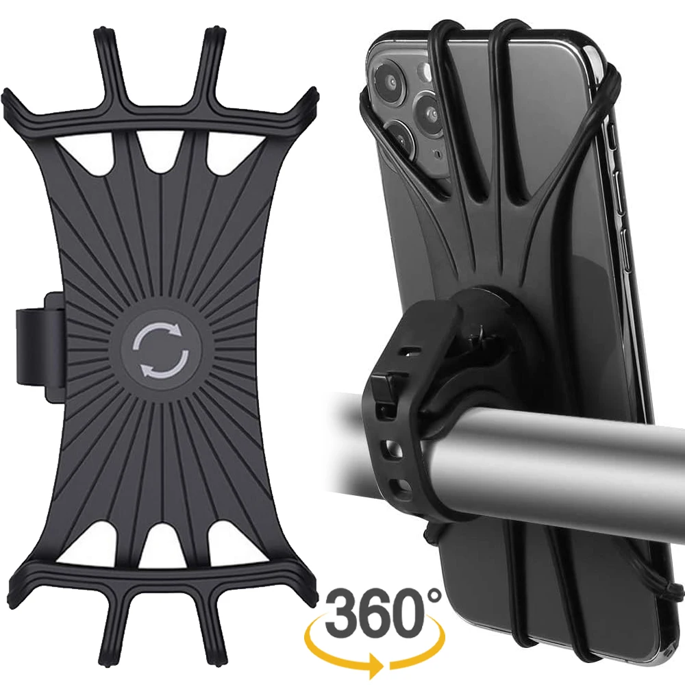 

360 ° Вращающийся велосипедный велосипедный держатель для телефона, мягкий силиконовый чехол на руль, кронштейн для телефона для IPhone Samsung 4,5-6,5 дюймов