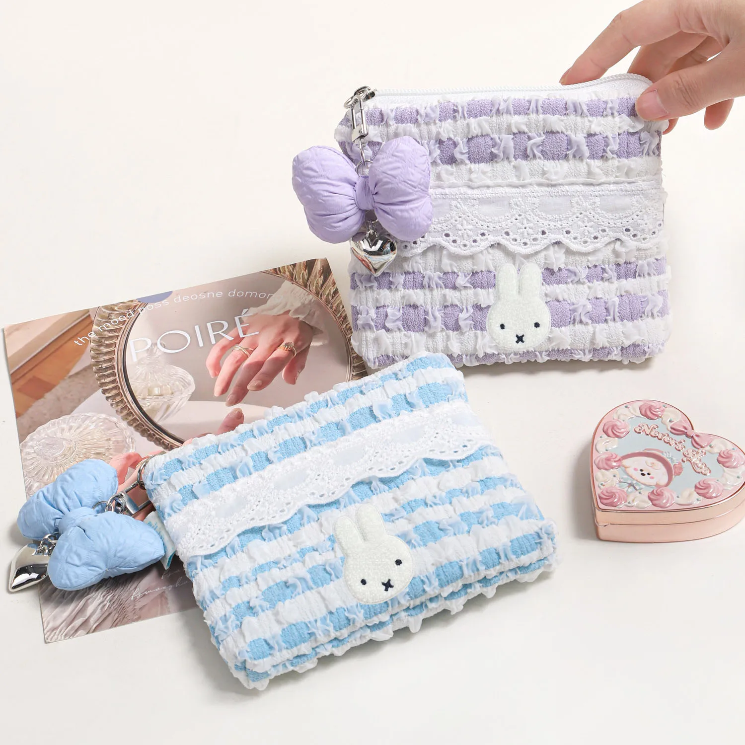 حقيبة مستحضرات التجميل على الطراز الكوري من ميفي كاواي، حقيبة لطيفة مزخرفة بالدانتيل، محفظة للعملات المعدنية على شكل فقاعات، حقيبة متعددة الوظائف #3
