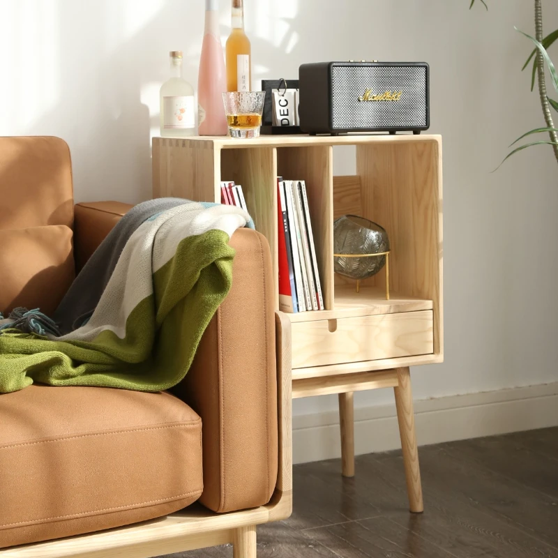 

Sofa Side Cabinet Storage Cabinet Qingmutang Japanese-style Log Wind Simple Ash Walnut Mobile Cabinet Locker