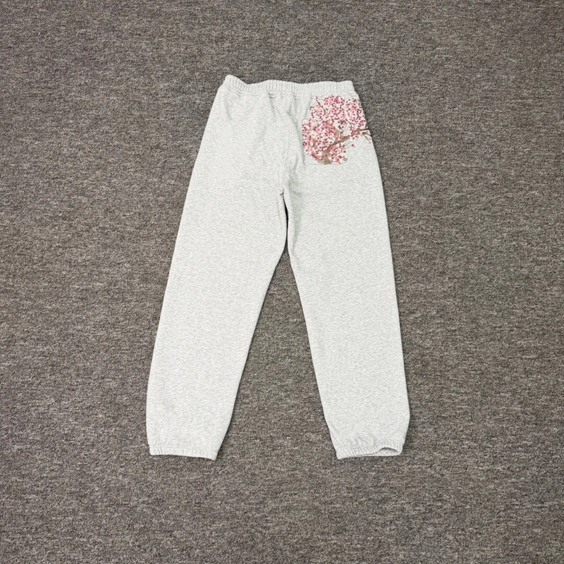 Kirschblüten-Grafik Jogginghose für Herren, Baumwolle, Elastischer Bund, Stickerei, Oversized American Streetwear Sport-Trainingshose – Detail 5