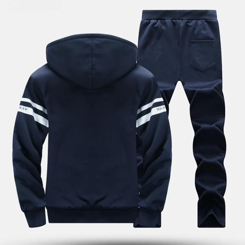 Autumn Men Jacket Set Stripe Fashion Warm Male Hooded Coat Trends Versatile Top Clothes Locomotive letter Printing Casual Pants