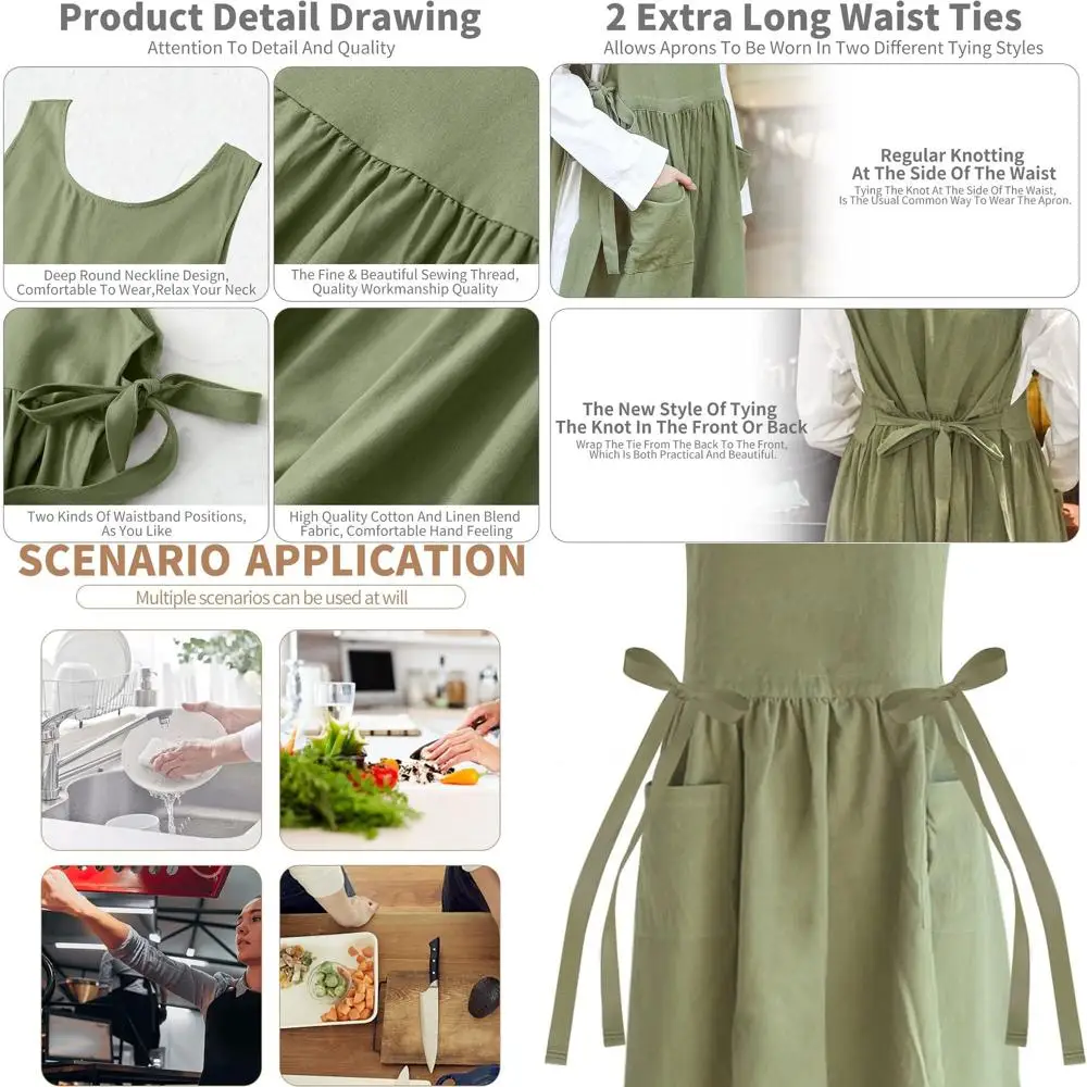 

Зеленый фартук-нагрудник премиум-класса размера XL с регулируемой талией и карманами для приготовления пищи, выпечки и садоводства