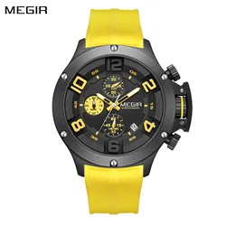 2024 Fashion Megir Brand Black Silicone Sporst Men Military Quartz Watches Waterproof Luminous Calendar Chronograph Reloj Hombre