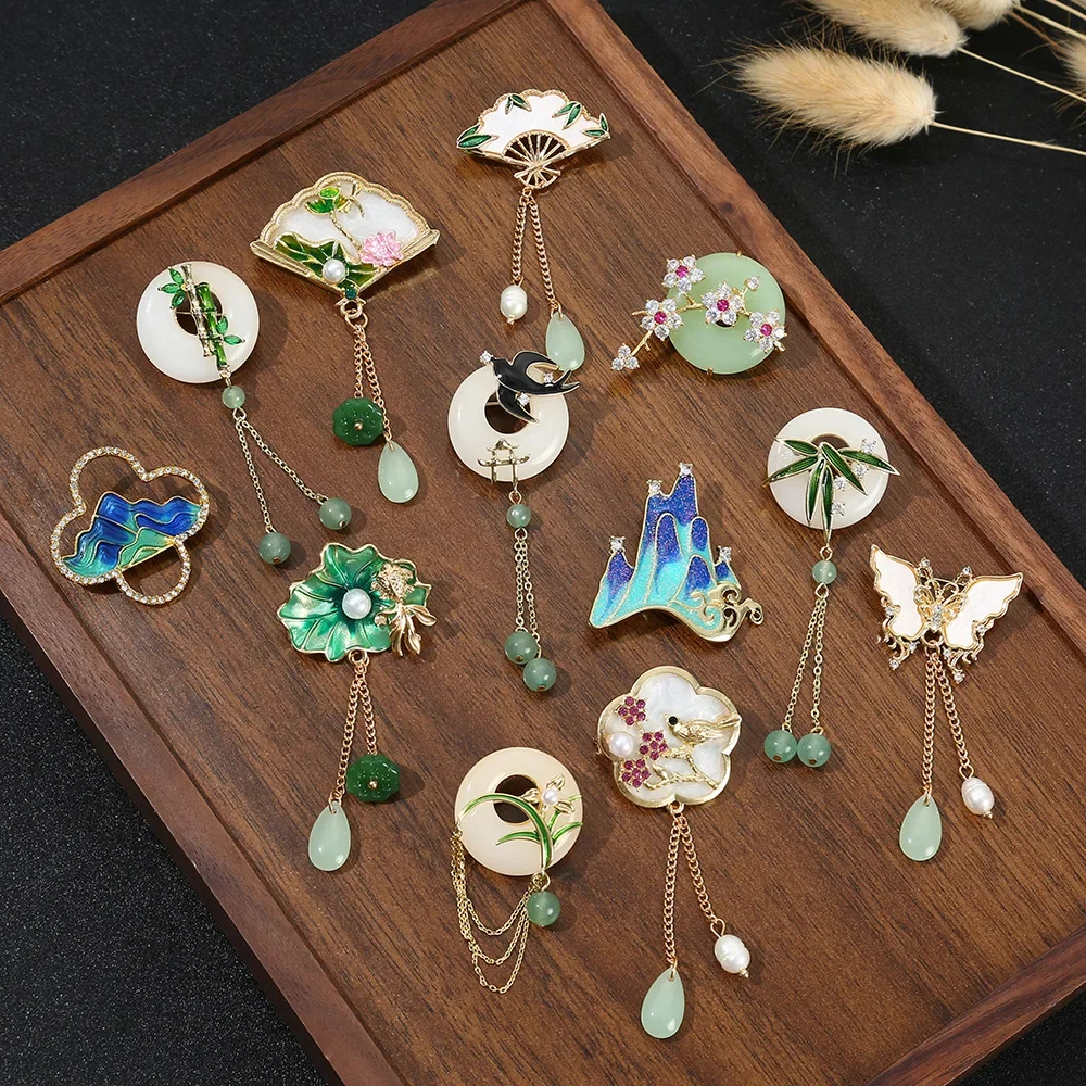 النمط الصيني المشهد اللوحة سحابة ضباب الجبل الرجعية بروش المتخصصة تصميم المرأة الصدر زهرة الأزياء بروش الملحقات #1