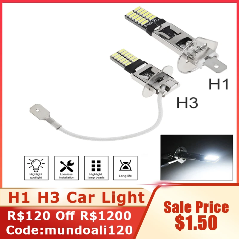 MovFlax 1PC H1  H3 5W Canbus LED Bulb Car Fog Light Headlight 4014 24SMD 12V Running Light Motorcyce Lamp for car