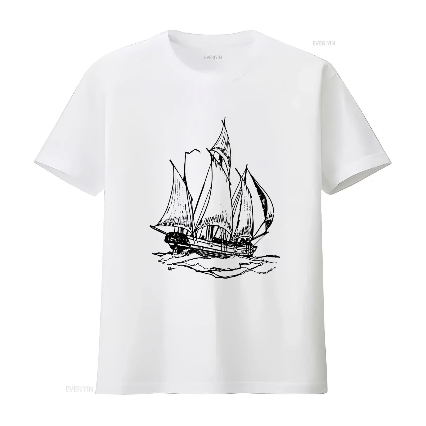 Classic Vintage Schooner Boat Print Sailing Ship T Shirt for Nautical Yachting Sailor Seaman vintage Washed Versatile fashion