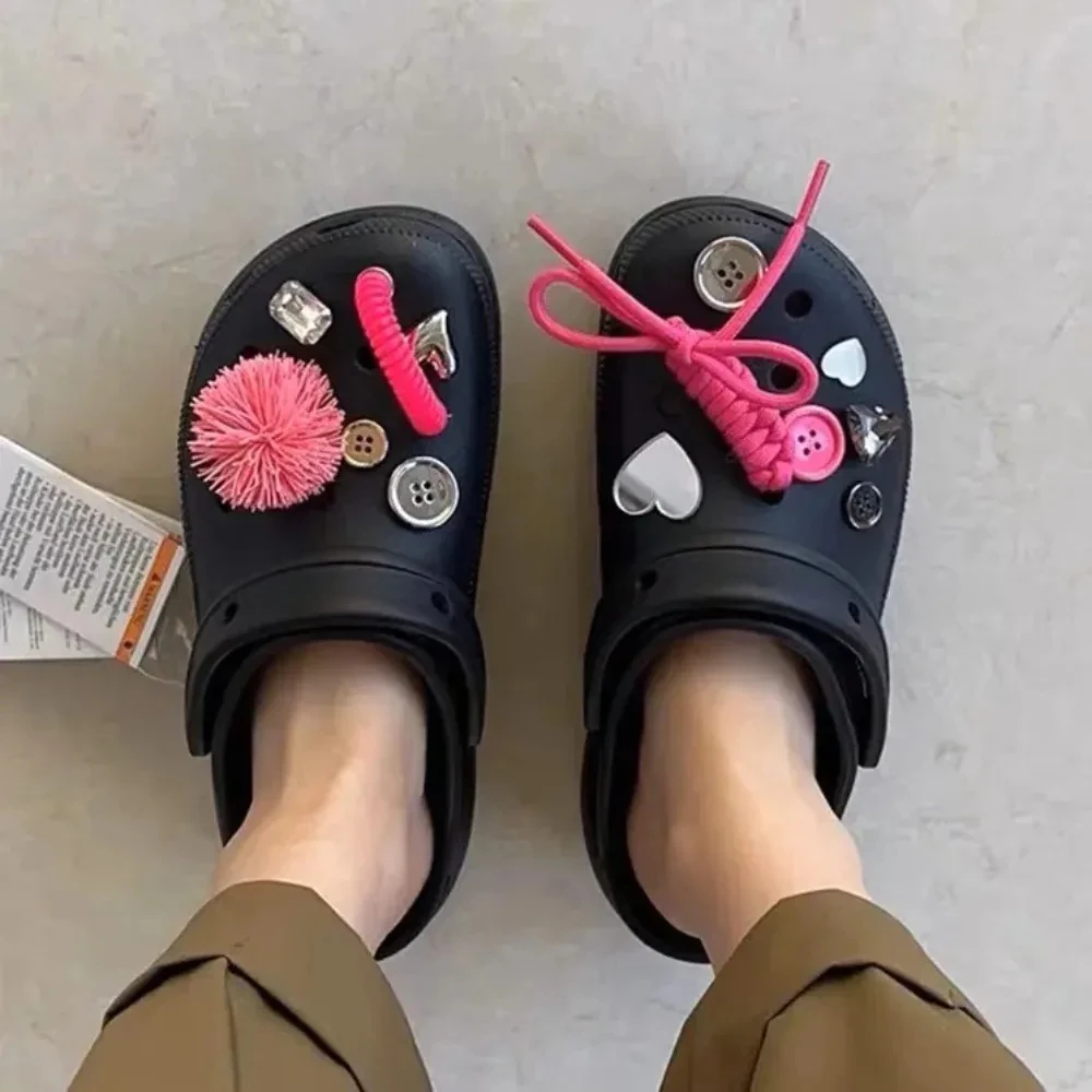 

Ins Pink Cord Shoe Charm Black Cool Style Charms for Crocs Shoe Decoration Accessories for Girls Gift High Quality Fashion