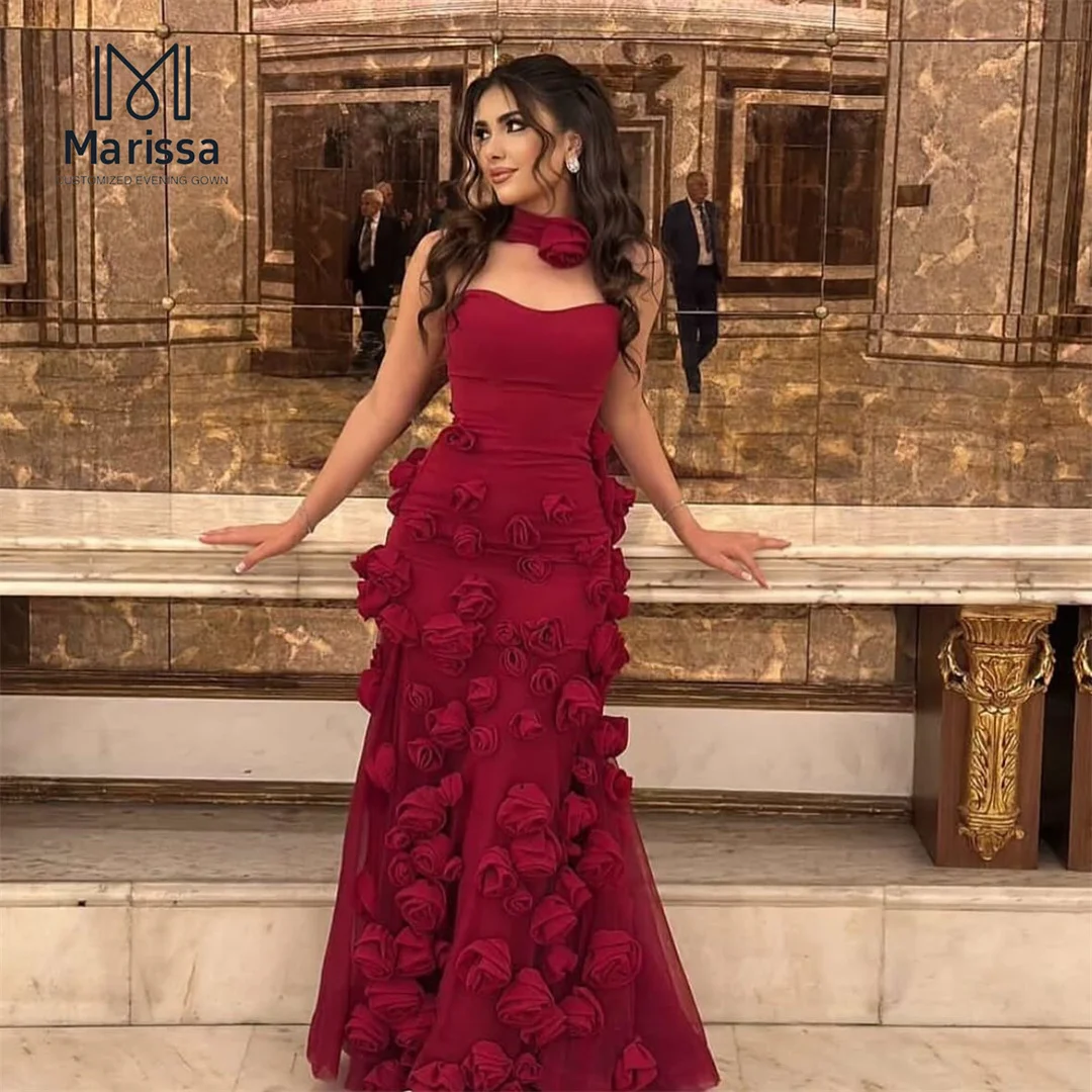 

Marissa Evening Dresses Woman Elegant Dresses for Special Event Custom Made Long Fish Tail Ball Gowns 3D Flowers Stretch Satin