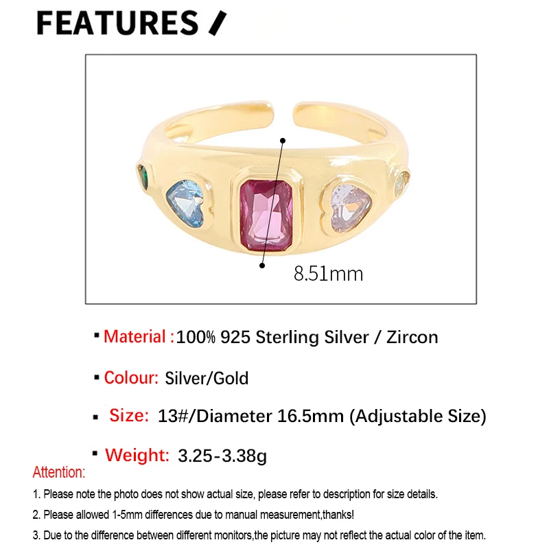 S'STEEL 925 Sterling Silver Rainbow Zircon Resizable Rings For Women Ringe Best Sellers 2023 Products Accessories Fine Jewelry