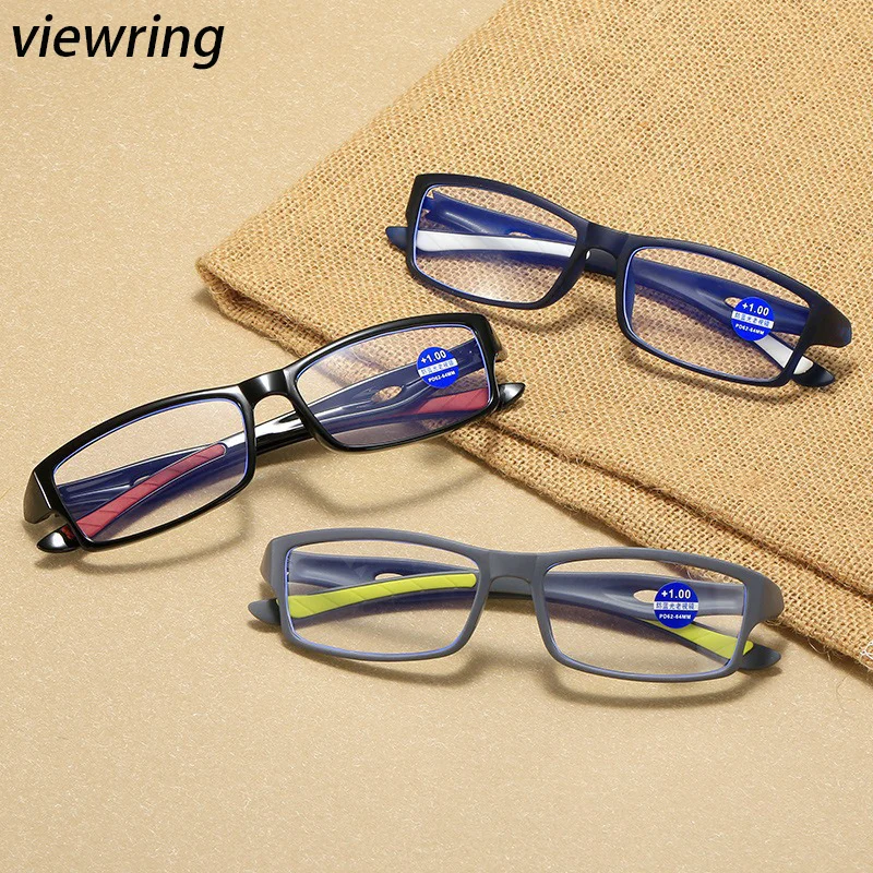 Viewring Sport Style Lesebrille ohne Sehstärke, Anti-Blaulicht, rechteckige Vollrandbrille, PC-Rahmenmaterial