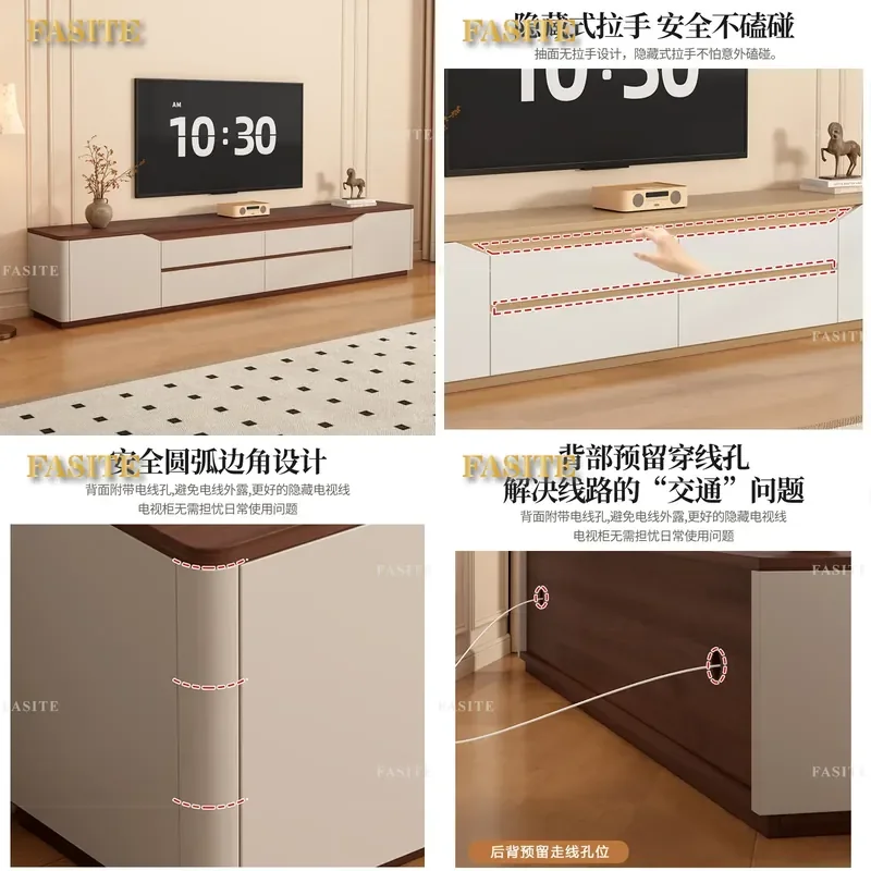 For Modern Minimalist Living Room Log Cream Wind TV Cabinet and Coffee Table Combination Small Apartment Home Floor Furniture