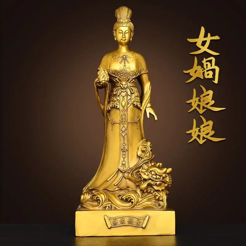 Bronze statue of Nüwa, goddess who mended sky and created world, the Earth Mother, a brass seated figure